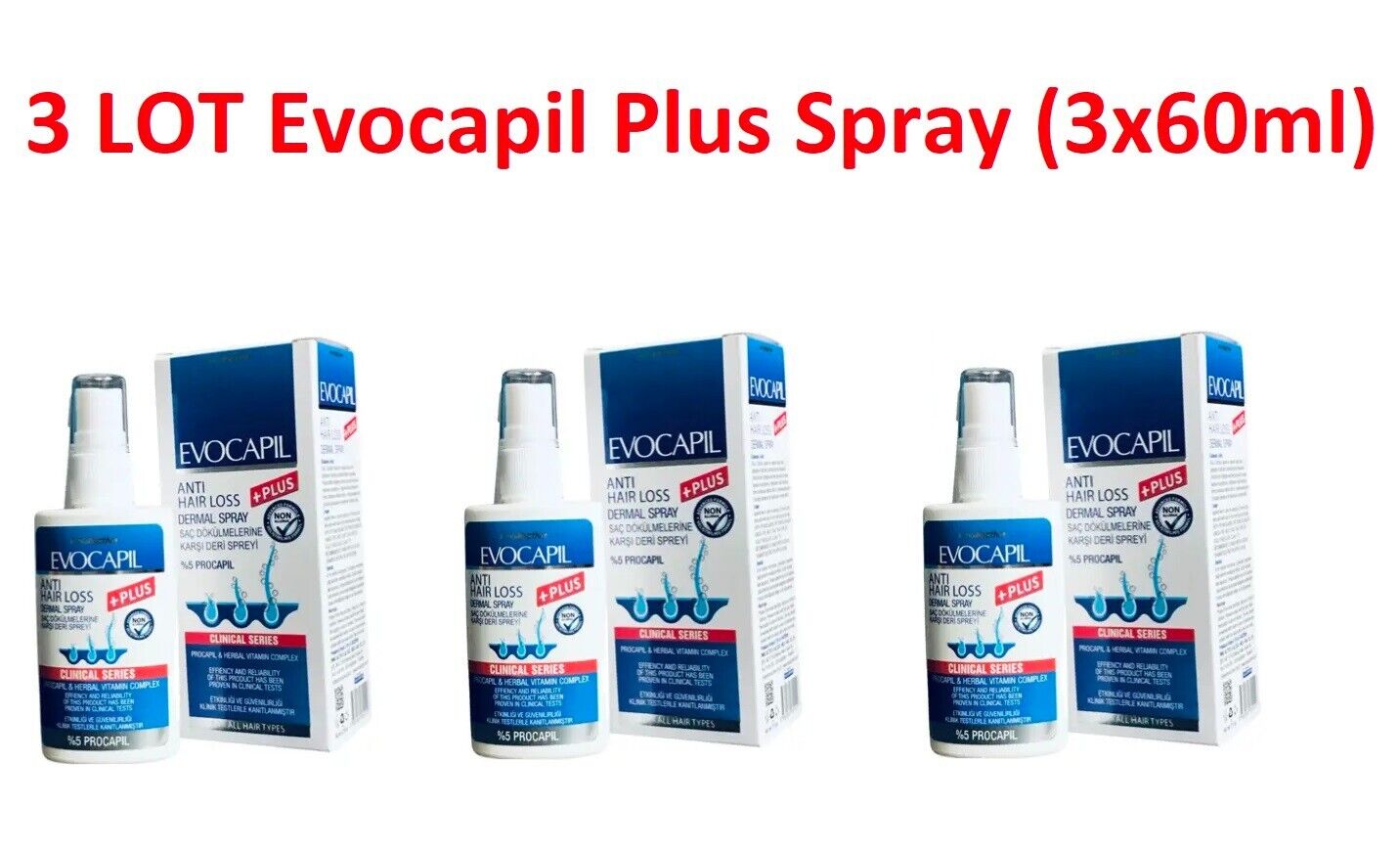 3 LOT EVOCAPIL PLUS AFTER HAIR TRANSPLANT SPRAY (3x60ML)
