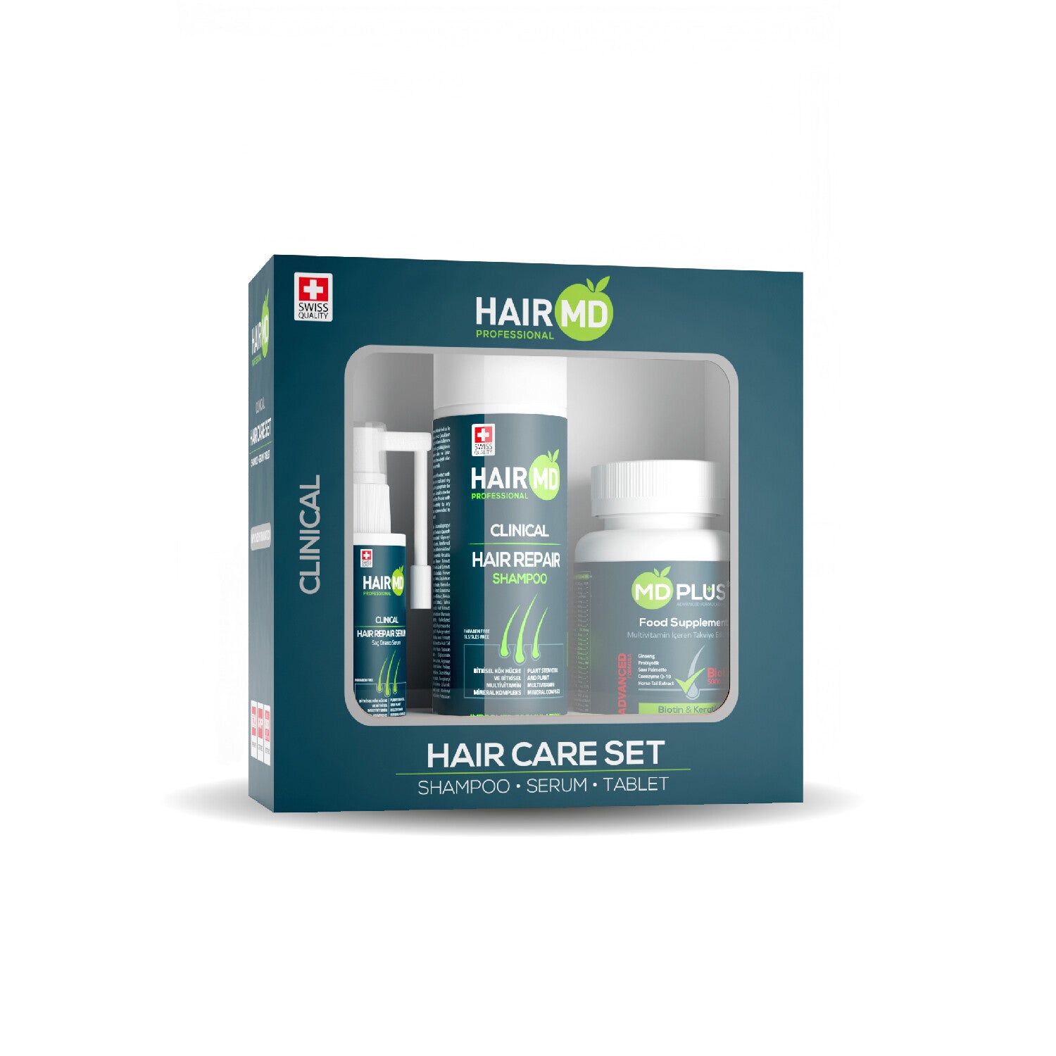 HairMD Clinical Hair Repair Set (1 month use) (Shampoo 250 ml + Serum 60 ml + Hair Multivitamin)