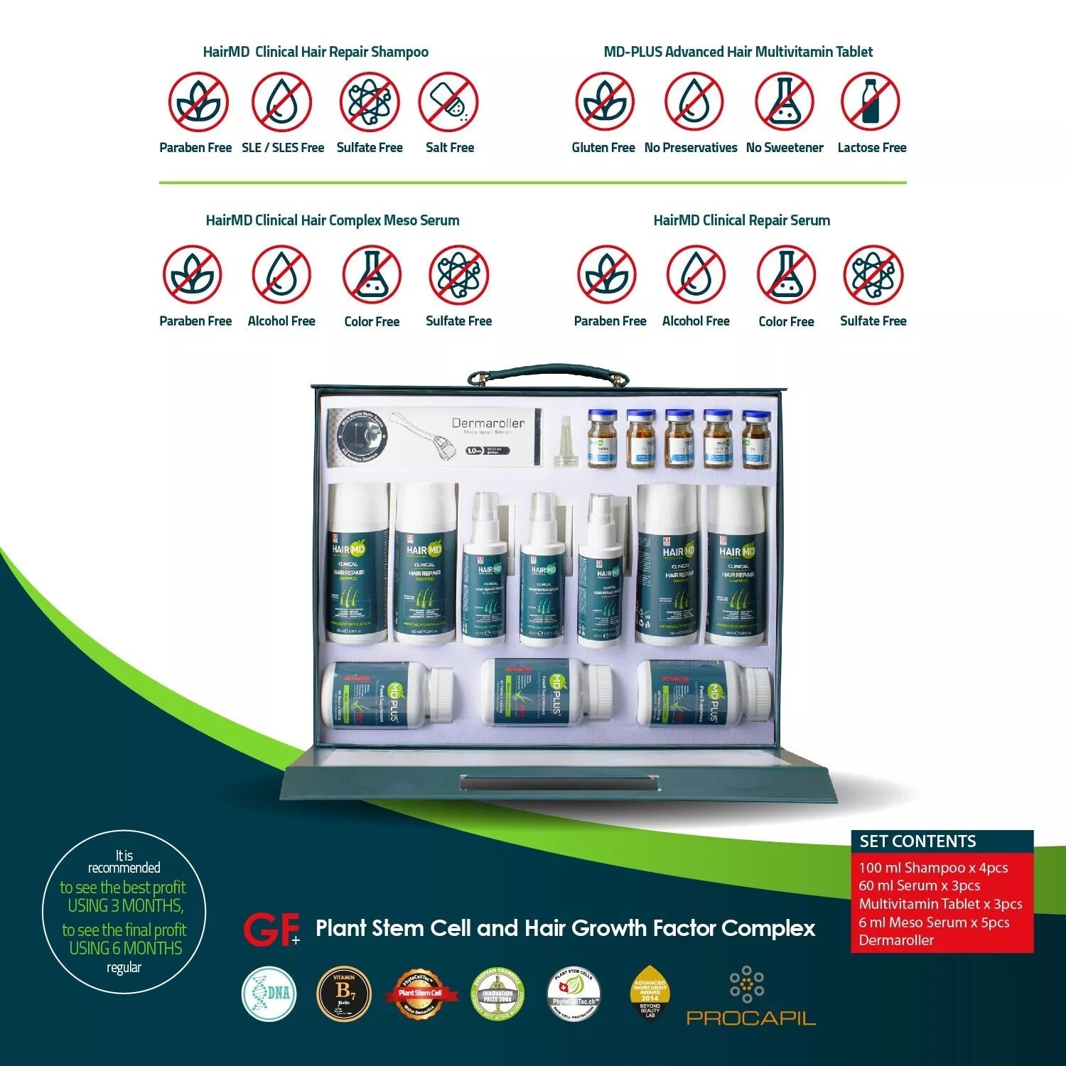 HairMD Clinical Hair Repair Exclusive Set (3 Month Use) Hair Booster Formula NEW