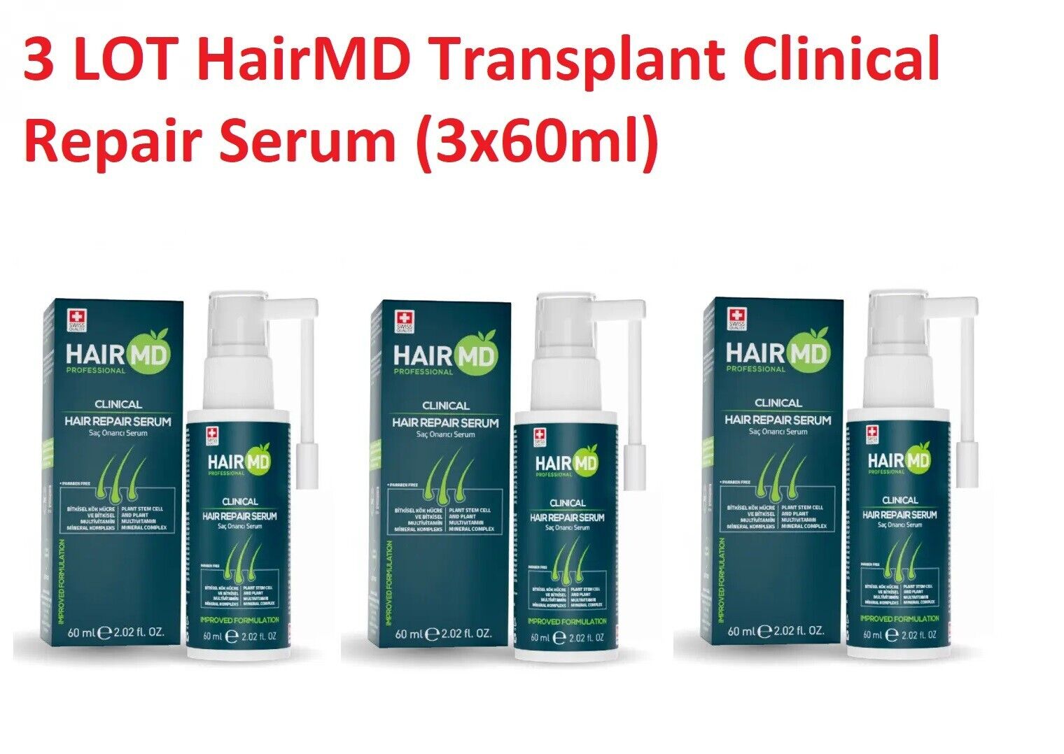 3 LOT HairMD Transplant Clinical Hair Repair Serum (3x60ml)