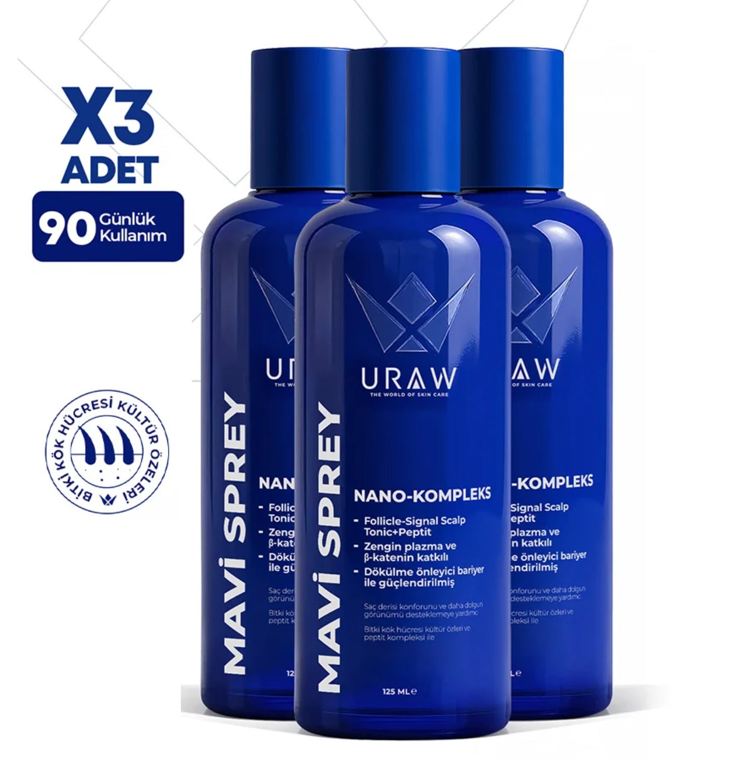 3 LOT Uraw Blue Spray Nano-Complex (3x125 ml) (For 3 Months Use) (NEW)