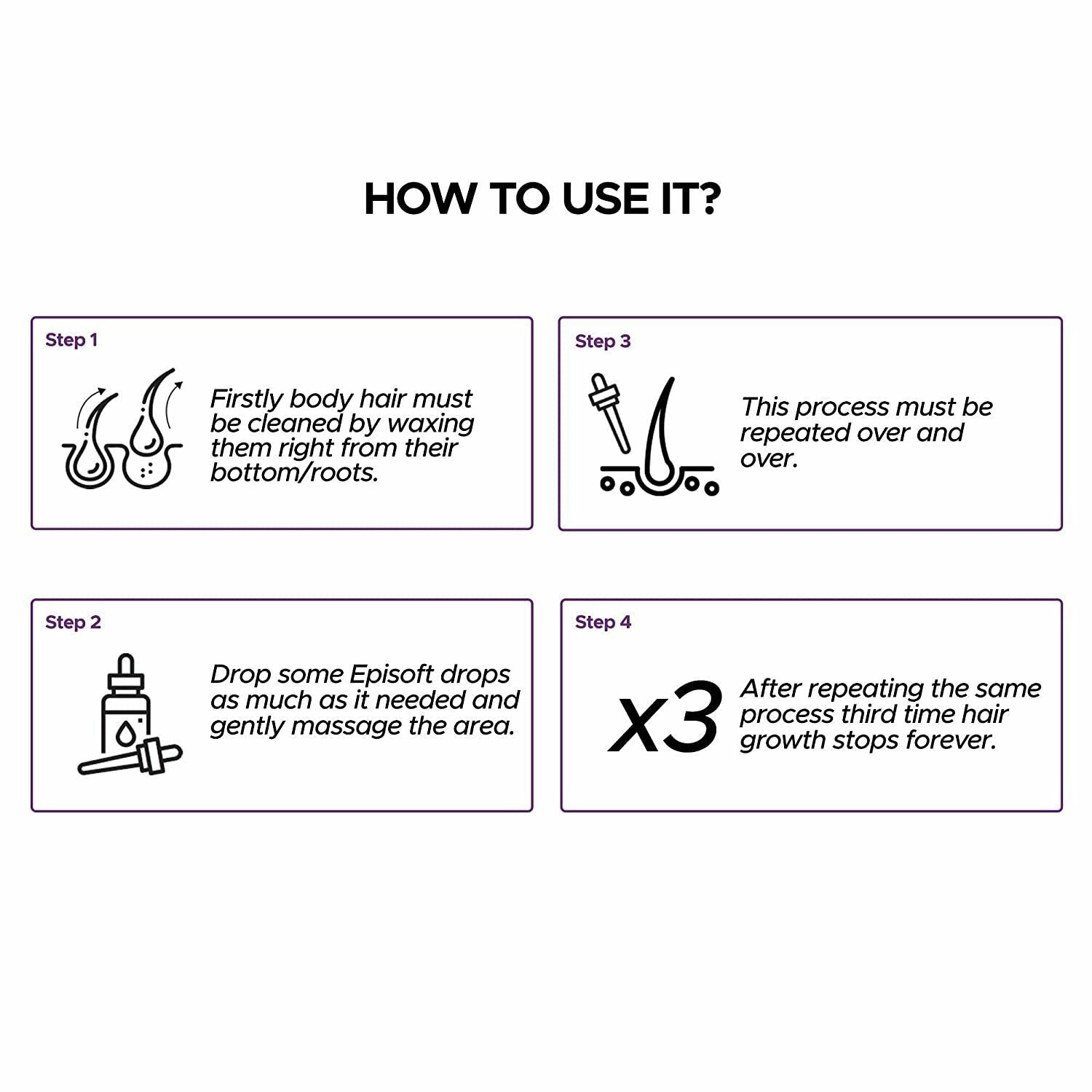 3 LOT Bubbly Episoft Hair Inhibitor (3x20 ml) 100% Organic (Clinically Tested)