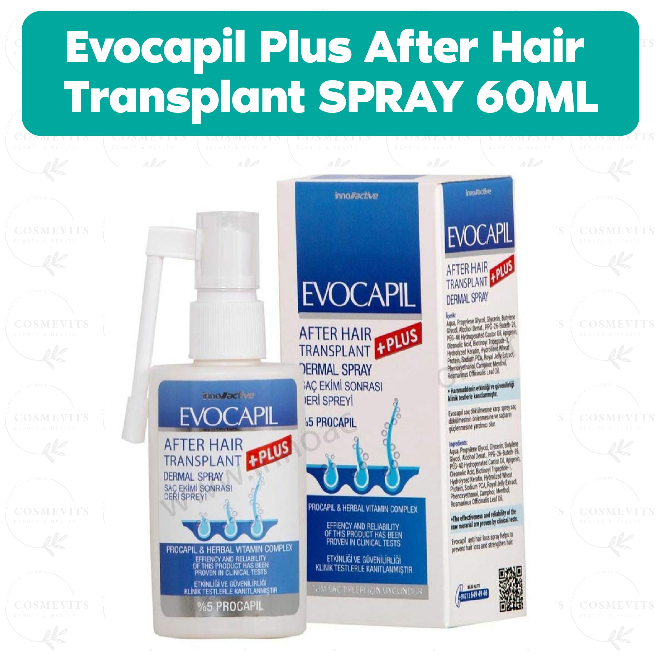 Evocapil Plus After Hair Transplant Spray 60ml (New Formula)