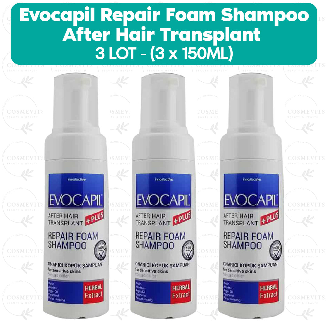3 LOT Evocapil Plus Repair Foam Shampoo After Hair Transplant (3 x 150ML)