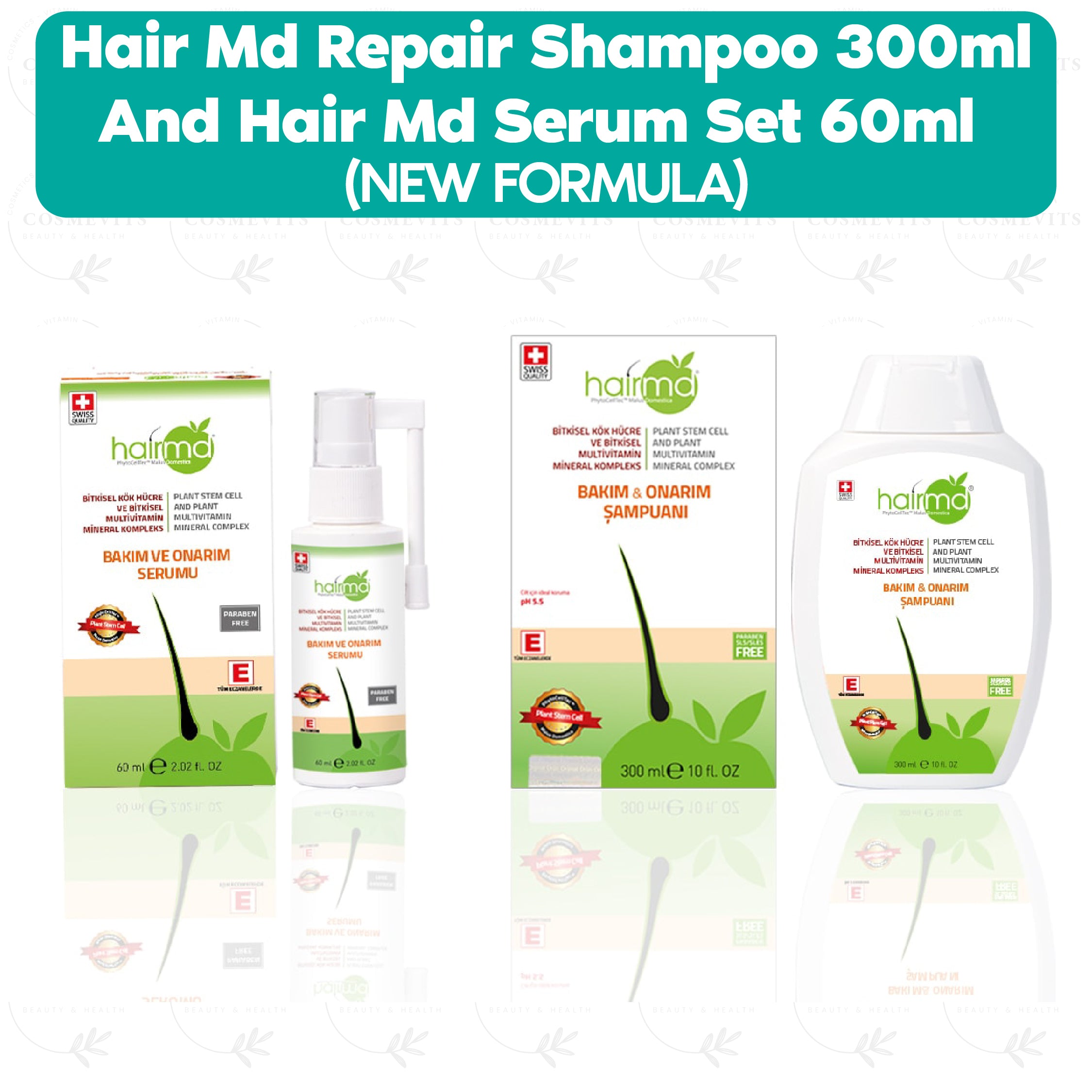 HairMd Repair Shampoo 300ml And Hair Md Serum Set 60ml (NEW FORMULA)