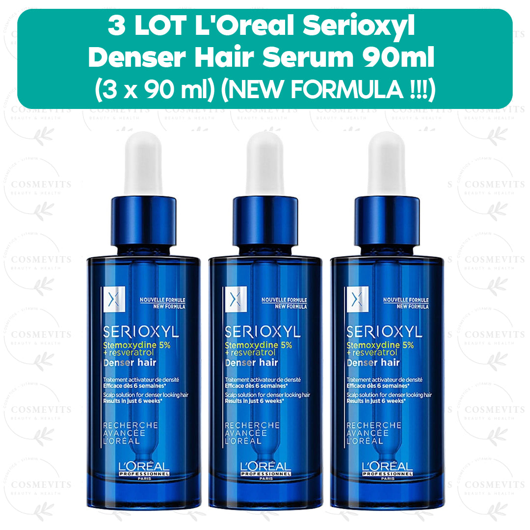 3 LOT L'Oreal Serioxyl Denser Hair Serum 90ml (3 x 90 ml) (NEW FORMULA !!!)