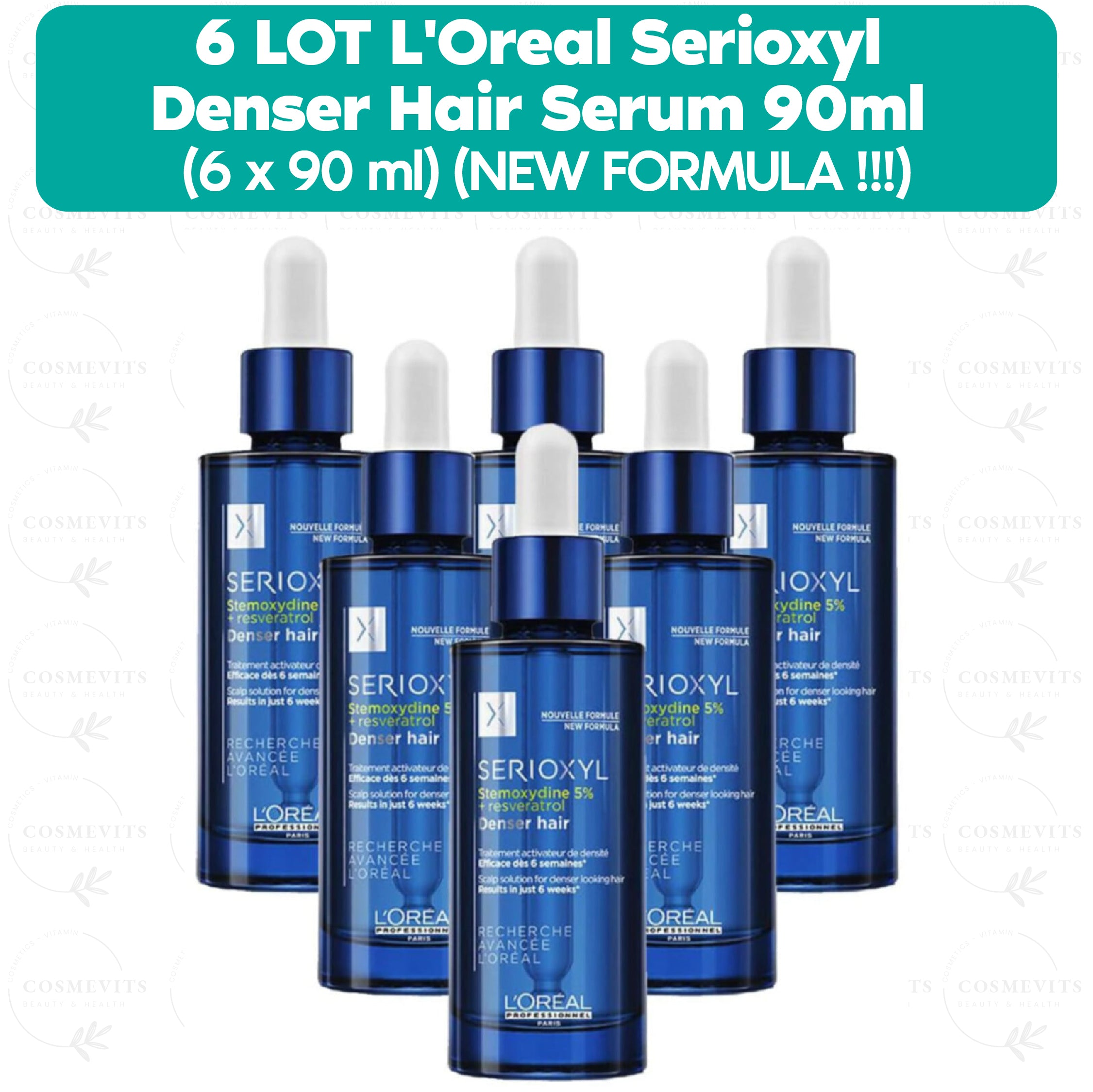 6 LOT L'Oreal Serioxyl Denser Hair Serum 90ml (6 x 90 ml) (NEW FORMULA !!!)
