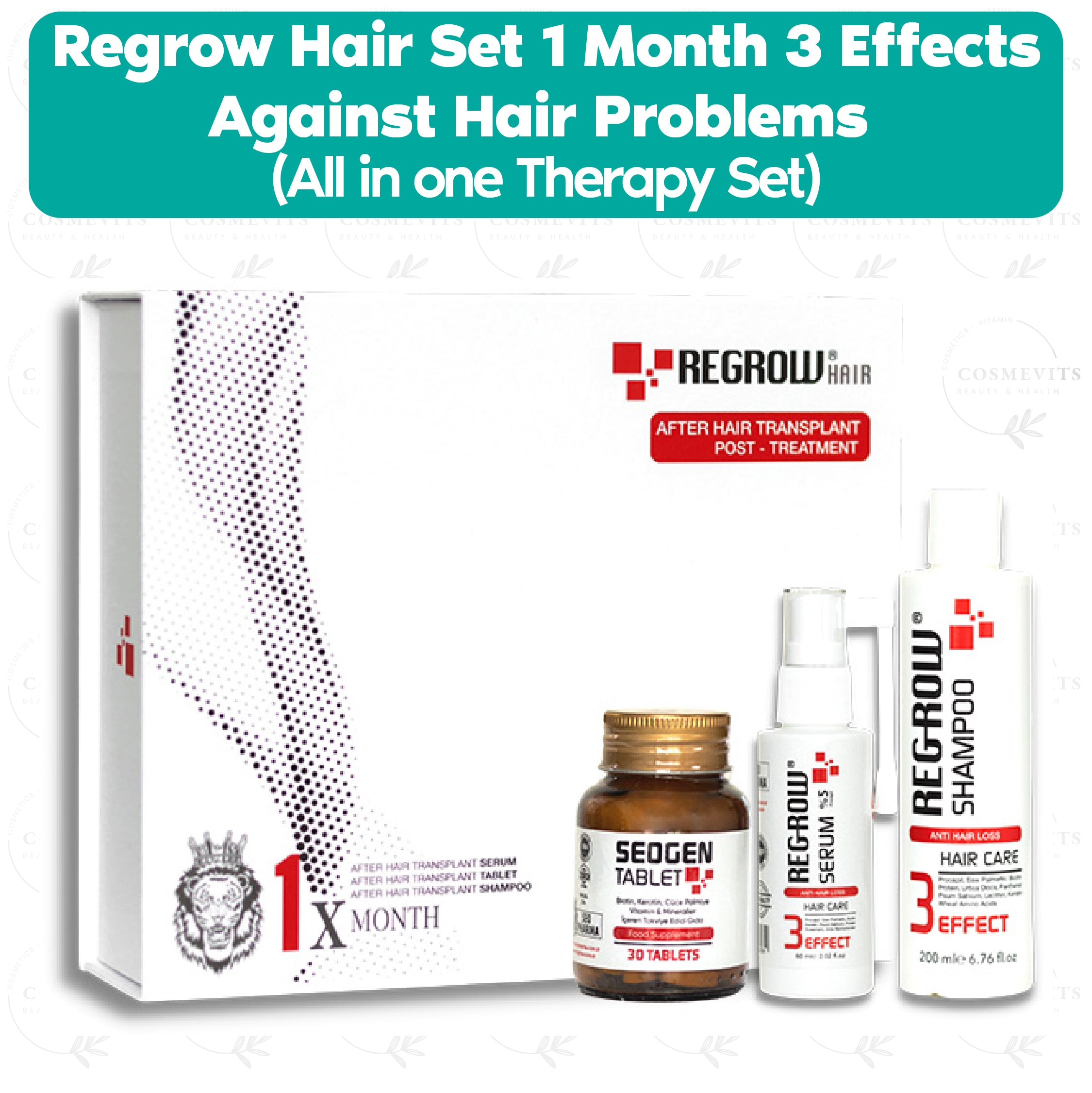 Regrow Hair Set 1 Month 3 Effects Against Hair Problems (All in one Therapy Set)